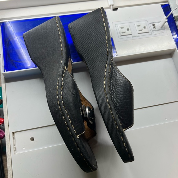 Born Black leather wedge slides. Size 11M.  Worn 1x. - Picture 2 of 4